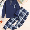 VeryNew Boys Plaid Pajama Set – Crew Neck Long-Sleeve Top & Pajama Pants, Soft Stretch Knit, Machine Washable
