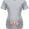 Letter Printed Short-sleeved Maternity Wear Black T-shirt with Big-eyed Baby Pattern