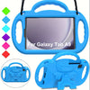Blue Shockproof Case for 8.7-Inch Galaxy Tab A9 & Tab A7 Lite — Detachable Shoulder Strap, Kickstand, Reinforced Grip Handles, Lightweight EVA
