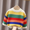 Kids Rainbow Striped Knit Sweater — Baby & Toddler Crewneck Pullover, Thick Long-Sleeve Loose Fit (0-3 Years)