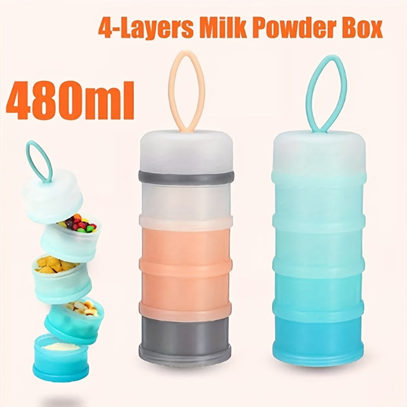 1pc Stackable 4-Layer Milk Powder Container – 480ml Portable Polypropylene Baby Formula Dispenser, Multi-Purpose Snack Storage Box for Infants & Toddlers – Bright Pink & Blue