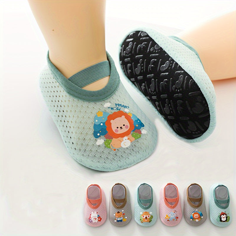 A Pair of Baby Girl's Adorable Cartoon Pattern Floor Socks - Comfy, Breathable, Casual Soft & Elastic Sock Shoes | Perfect for Spring & Summer