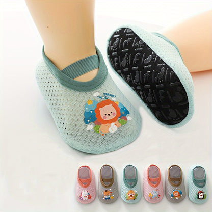 A Pair of Baby Girl's Adorable Cartoon Pattern Floor Socks - Comfy, Breathable, Casual Soft & Elastic Sock Shoes | Perfect for Spring & Summer