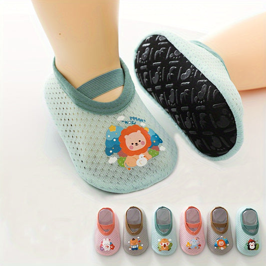 A Pair of Baby Girl's Adorable Cartoon Pattern Floor Socks - Comfy, Breathable, Casual Soft & Elastic Sock Shoes | Perfect for Spring & Summer
