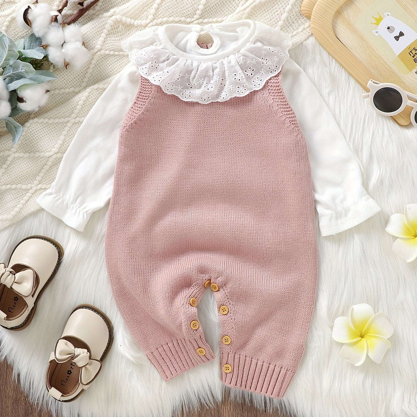 Baby Girl Knitted Bodysuit – Baby Love Jacquard Design (Soft & Comfortable, Indoor & Outdoor Wear)