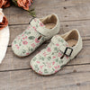 Girls' Floral Slip-On Flats - Adjustable Hook-and-Loop, PU Upper, Soft Rubber Non-Slip Sole, Lightweight All-Season Casual Shoes