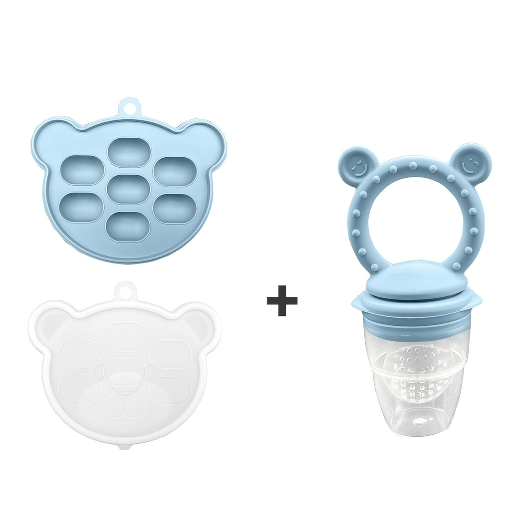 Silicone Baby Food Mold Set – Breast Milk & Popsicle Maker with Fruit & Vegetable Teether, Twist-Up Food Storage Container, Bear-Shaped Ice Tray for Homemade Kids’ Meals