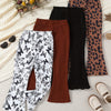 Girls' 4-Pack Ear-Flap Slim Knit Casual Pants – Skinny Fit, Medium Stretch, Striped for Spring & Fall Outdoor