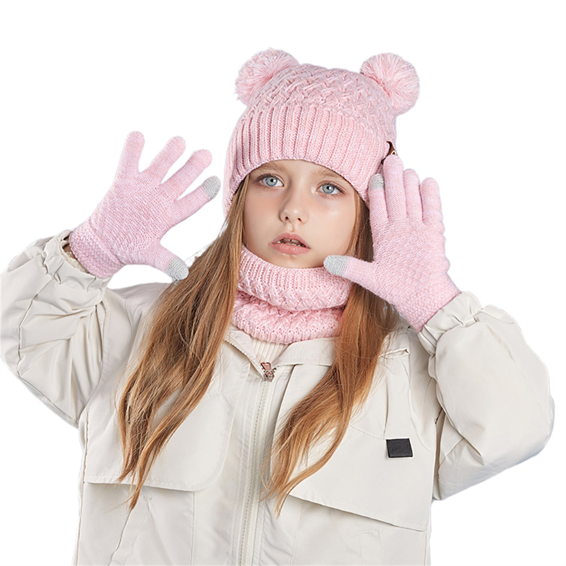 Unisex 3-Piece Winter Beanie Hat Set – Warm Acrylic Hat with Bear Ears, Scarf & Gloves - Kidzy Market