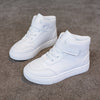 Kids Mid-Top Sneakers — Cushioned Non-Slip Rubber Sole, Hook & Loop Closure, All-Season School & Sports Shoes (White/Beige)