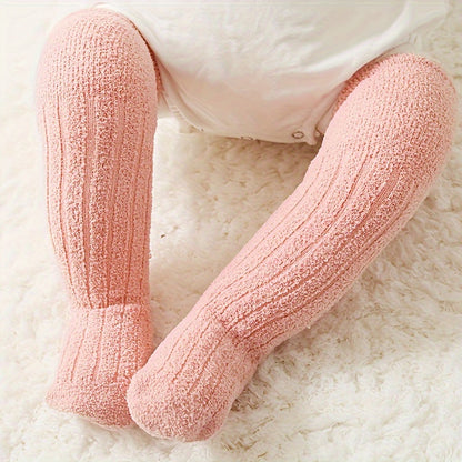 5 Pcs MIIYOUNG Coral Fleece Lined Thick Winter Indoor Anti-Slip Children’s Over Knee Long Tube Floor Socks | 100% Polyester, Knit Fabric, Hand Wash Only | For Fall and Winter