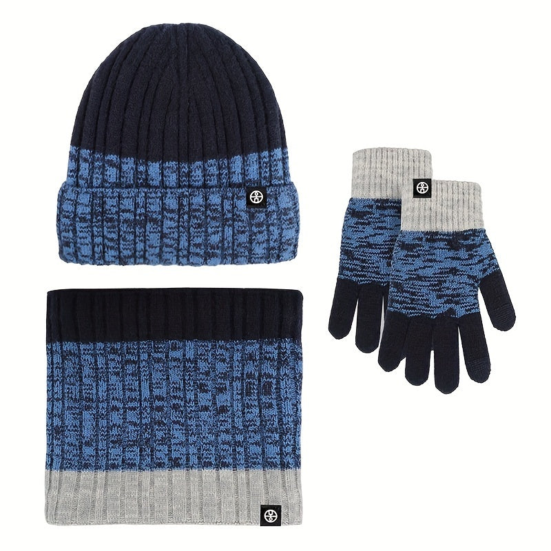 OKO-Tex 3-Piece Winter Knit Set – Stretchy Beanie, Scarf & Gloves in Blue Gradient – Warm & Cold-Proof Outdoor Gear - Kidzy Market