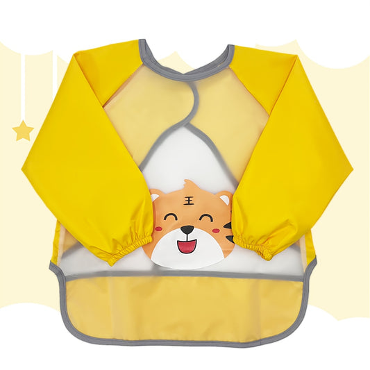 Cute Happy Tiger Waterproof Long-Sleeve Bib – Soft & Stain-Resistant Feeding Smock for Infants - Kidzy Market