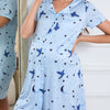 Elegant Maternity Heart-Print Nightgown — Soft Stretch Polyester Blend with Button Detail, Machine Washable