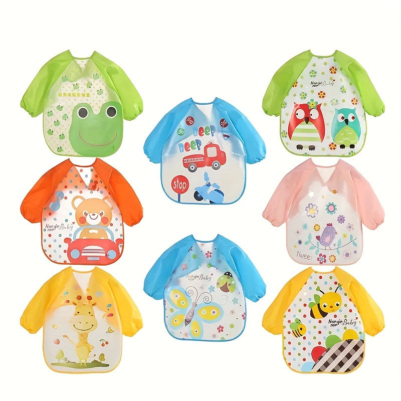 Waterproof Long-Sleeve Baby Smock – Reversible Cartoon Feeding Bib Apron for Toddlers & Kids - Kidzy Market