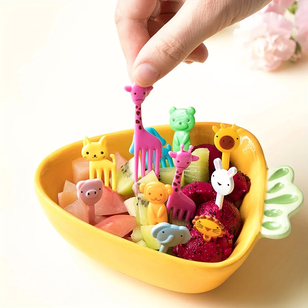 10PCS Whimsical Animal & Fruit Fork Set – Reusable Cartoon Snack Picks for Kids, Durable ABS, Perfect for Cakes, Ice Cream & Party Tableware