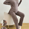 BEARSLAND Vintage Knitted Maternity Set – Stretch Long-Sleeve Tee & Adjustable Waist Pants, Fall/Winter Maternity Loungewear