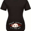 Hello Month & Cartoon Character Print Maternity T-Shirt, Round Neck Short Sleeve Pregnant Women's Top for Pregnancy Announcement - Comfortable Fit