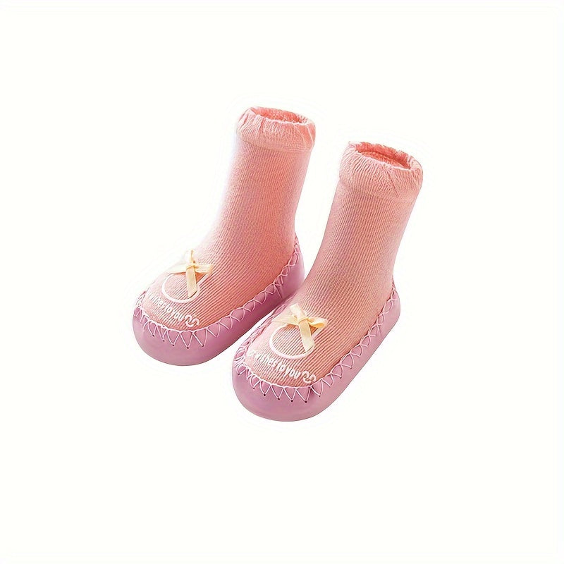 1 Pair Cartoon Pattern Baby Walking Shoes - All-Season Knit Fabric Indoor Socks with Anti-Slip Soft Sole | Polyester & Spandex Blend | Thick Comfort Floor Shoes for Toddlers