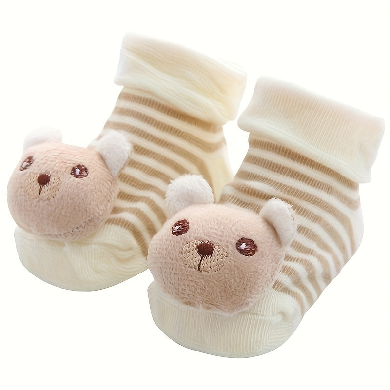 1 Pair 3D Cartoon Baby Ankle Socks - Non-Slip Toddler Walking Socks | Infant Cooling Floor Socks, Polyester & Spandex Blend, Hand Wash Only | Knit Fabric | Fall/Winter Season | Gift for Newborns