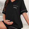 Maternity Pajama Set — 2-Piece Short-Sleeve Top & Shorts with Pocket and Letter Embroidery