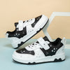 CHTAPPILIAR Girls' Low-Top Star Sneakers — White & Black, Breathable PU, Hook & Loop Closure, TPR Non-Slip Sole & EVA Cushion