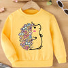 Girls' Hedgehog Print Sweatshirt - Cute Crewneck Long Sleeve Pullover for Kids