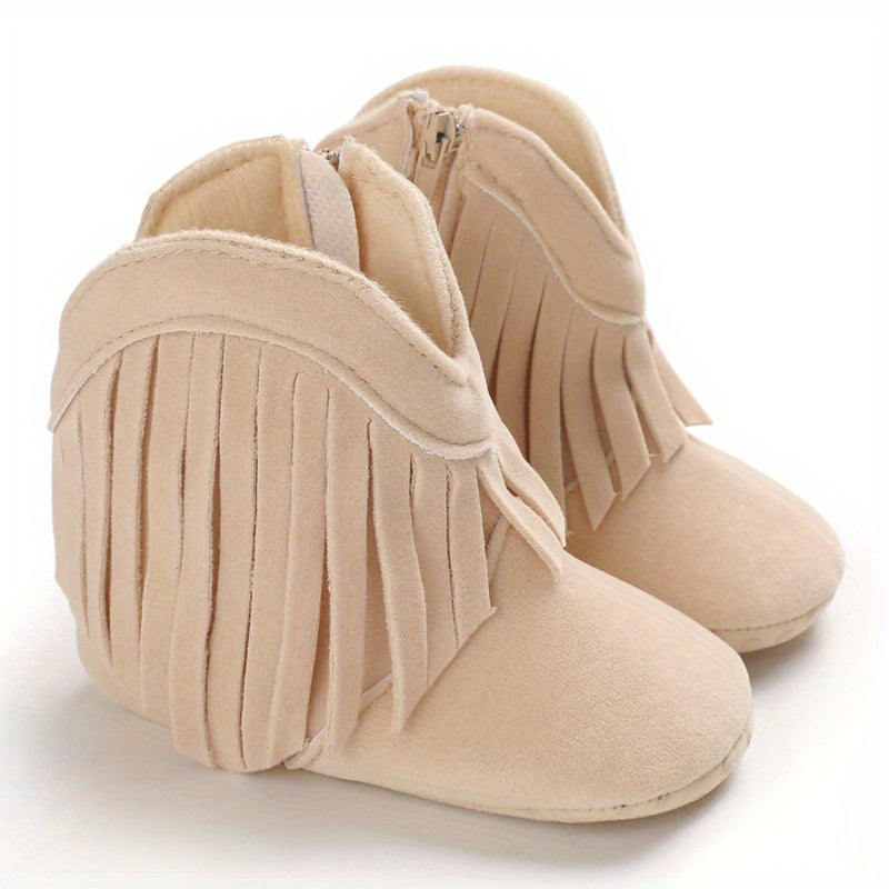 Baby Girls Tassels Warm High-Top Boots, Non-Slip Soft Thick Crib Prewalker Shoes