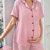 Women's Casual Maternity Pajama Set – Short Sleeve Top & Matching Shorts with Contrast Trim, Stretchy Loose Fit All-Season Loungewear