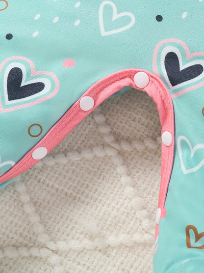 9-Pack Baby Girl Footed Jumpsuit Set – Long Sleeve Love Hearts Design with Bunny Hats & Bibs – Stylish & Comfy Outdoor Wear for Infants - Kidzy Market