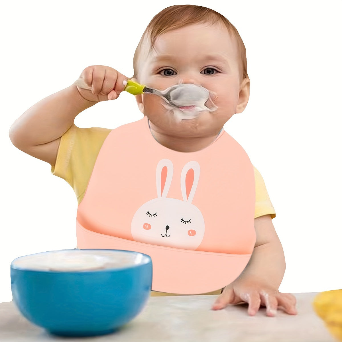Adjustable Silicone Baby Bibs with Pocket – Waterproof, BPA-Free, Easy to Clean & Dishwasher Safe – Cute Panda & Rabbit Designs for 0-3 Years - Kidzy Market