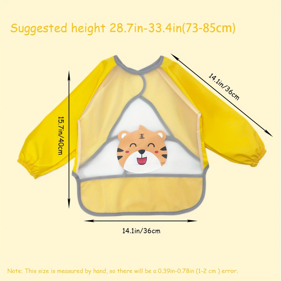 Cute Happy Tiger Waterproof Long-Sleeve Bib – Soft & Stain-Resistant Feeding Smock for Infants - Kidzy Market