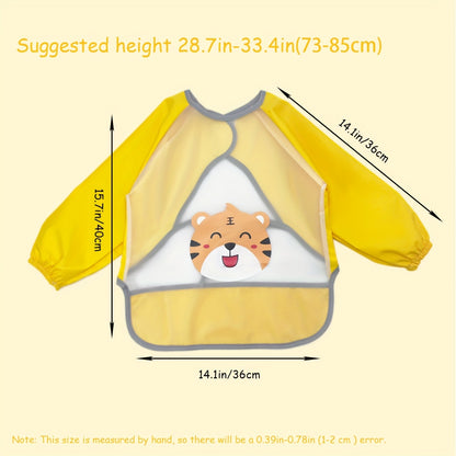 Cute Happy Tiger Waterproof Long-Sleeve Bib – Soft & Stain-Resistant Feeding Smock for Infants - Kidzy Market