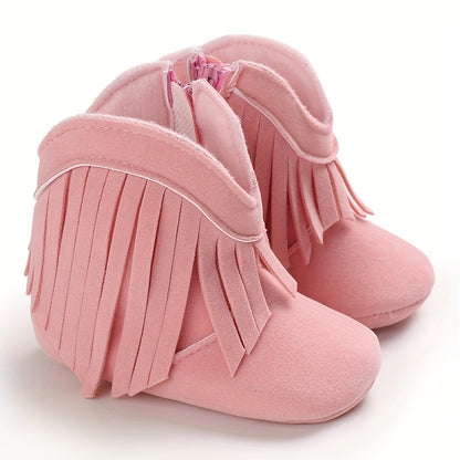 Baby Girls Tassels Warm High-Top Boots, Non-Slip Soft Thick Crib Prewalker Shoes