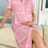 Women's Maternity Nightgown – Purple Butterfly & Pink Moon Star Print Short-Sleeve Button-Front Sleep Dress, Machine-Washable Regular-Fit Pregnancy Pajamas