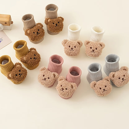 1 Pair/3 Pairs of Soft & Comfortable Ribbed Socks for Babies - Cute Bear Design | Non-Slip with Fold-Over Top, Suitable for Children