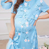 Comfortable Nursing Sleep Dress, Polyester Blend, Machine Washable, Elegant Maternity Nightgown with Butterfly & Leaf Print