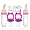 7-Piece Baby Feeding Set - 2 Silicone Feeding Bottles with Spoon, Squeeze Food Dispenser, 2 Fresh-Food Feeder Pacifiers, 3 Nipple Sizes