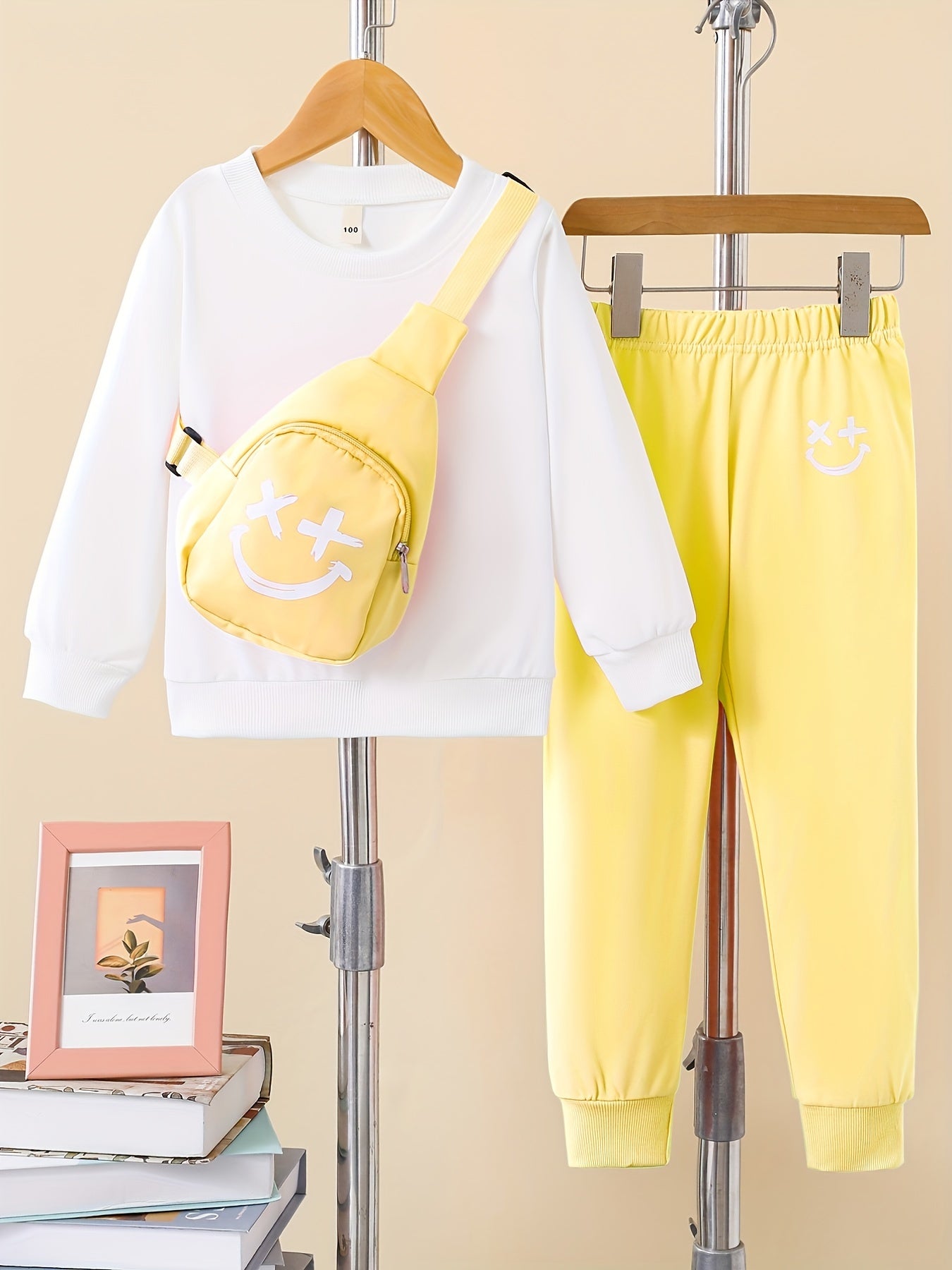 Girls 3pcs Trendy Set - Solid Sweatshirt, Jogger Pants, and Bag - Kids Autumn Outdoor Sports Clothes - Kidzy Market