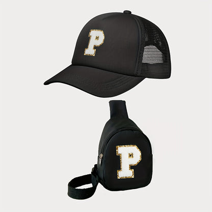 Kids Alphabet Baseball Cap & Shoulder Bag Set – Trendy & Breathable Polyester, Adjustable Buckle Closure, Perfect for All Seasons & Casual Wear, Ideal Gift for Boys & Girls (Ages 3-14) - Kidzy Market