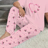 2-Piece Women's Summer Pajama Set — Short-Sleeve Crew Neck Heart Print Loungewear | Plus Size & Maternity