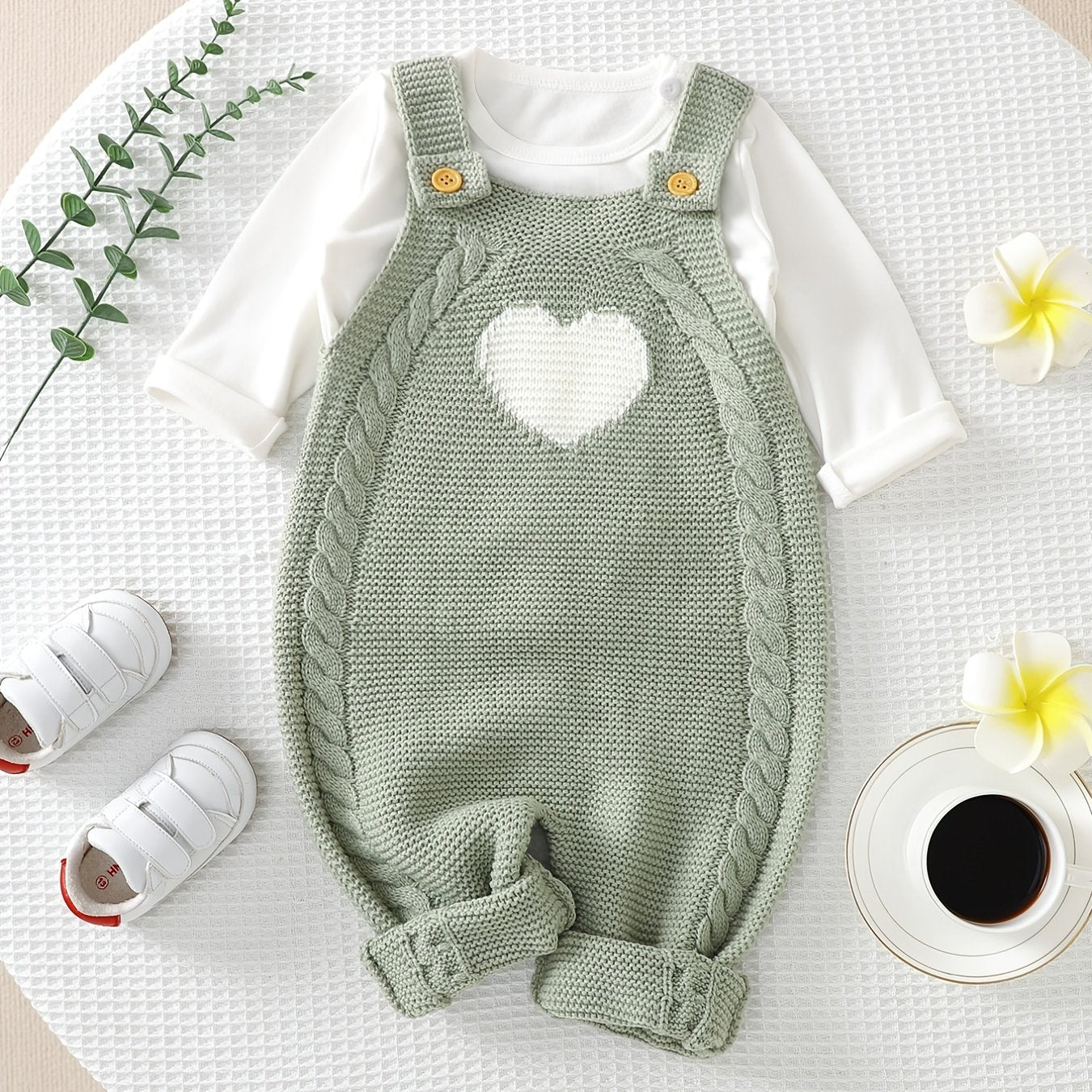 Baby Girl Knitted Bodysuit – Baby Love Jacquard Design (Soft & Comfortable, Indoor & Outdoor Wear)