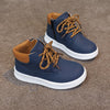 Kids All-Season Sneakers — Mid-Top Non-Slip Cushioned Midsole, Easy Lace & Zipper Closure, PU Upper with Rubber Sole — Boys & Girls (Toddler to Preteen) — Navy, Mustard Yellow & Brown