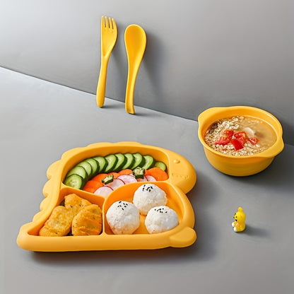 Dinosaur-Shaped Kids Dinnerware Set – BPA-Free Plastic Plate, Bowl, Fork & Spoon Combo, Fun & Safe Tableware for Toddlers