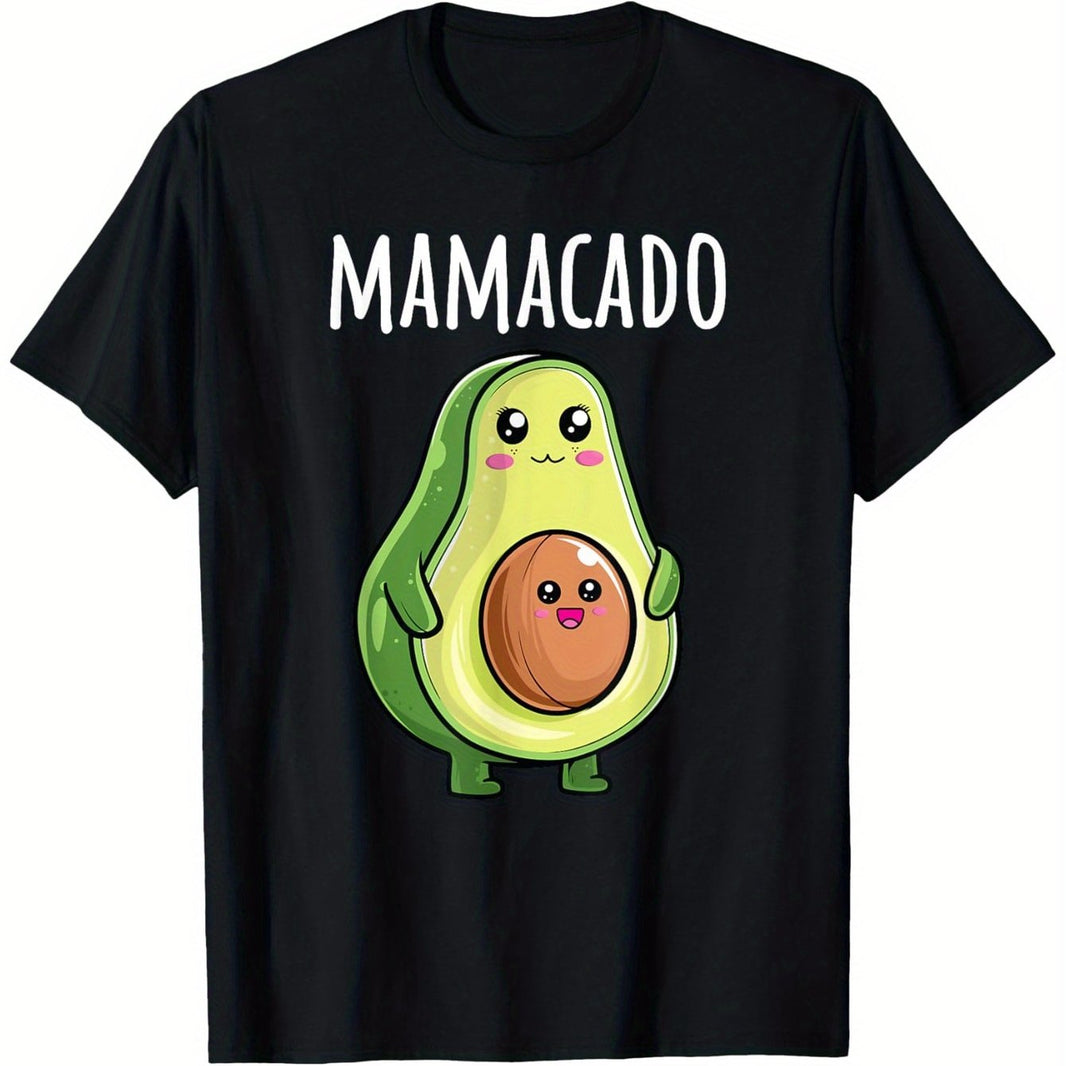 Funny Avocado & Kiwi Pregnancy Announcement T-Shirt - 100% Cotton, Casual Round Neck Short Sleeve Tee for Moms, Black with Cute Cartoon Design, Regular Fit S-XXXL, Maternity Clothes