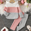 Toddler Girls' 2-Piece Ribbed Hoodie & Jogger Set (0-3 Years) – Blue & Gray, Stretchy Polyester Blend, Long Sleeve