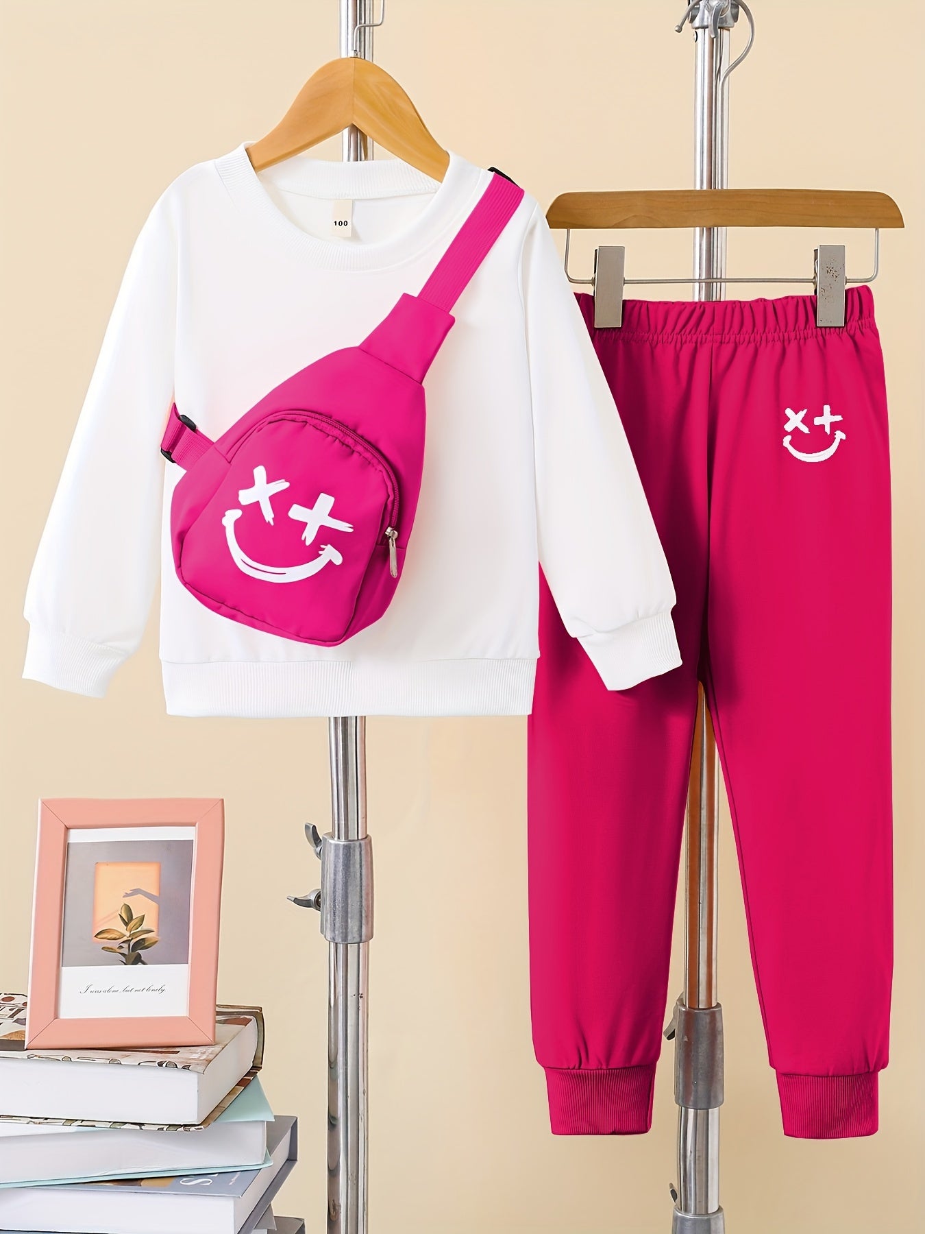 Girls 3pcs Trendy Set - Solid Sweatshirt, Jogger Pants, and Bag - Kids Autumn Outdoor Sports Clothes - Kidzy Market