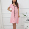 Women's Maternity Button-Up Nightdress V-Neck — Loose Maternity Nightgown for Pregnancy & Gender Reveal