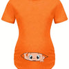 Letter Printed Short-sleeved Maternity Wear Black T-shirt with Big-eyed Baby Pattern