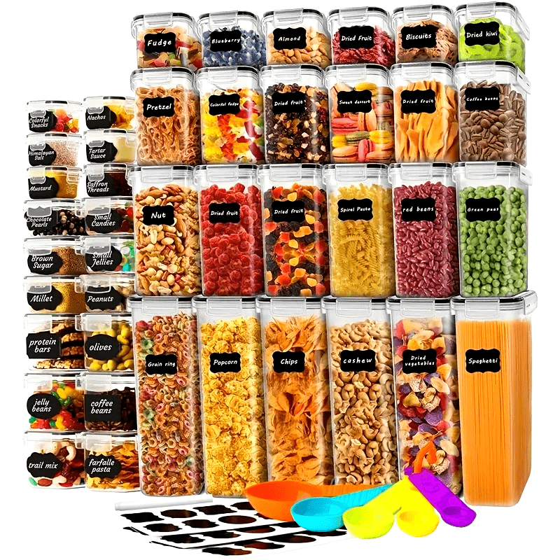 84-Pack Airtight Food Storage Containers Set - BPA-Free, Leak-Proof, Stackable Kitchen Organizers with 42 Lids, 42 Boxes, Labels, Pen, and Spoon - Ideal for Meal Prep & Pantry Organization